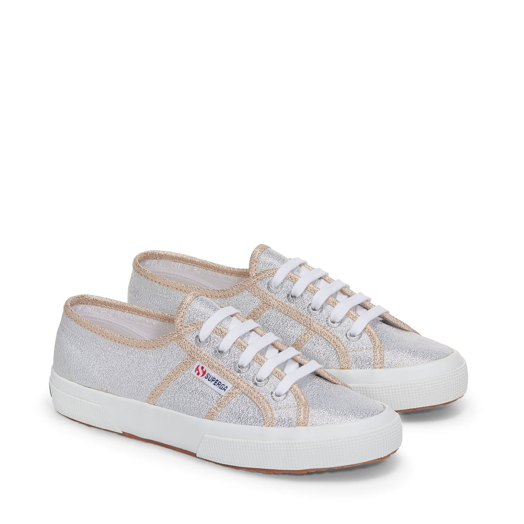 Le Superga Woman 2750-LAMEW Sneaker GREY SILVER-GOLD Dressed Front (jpg Rgb)	