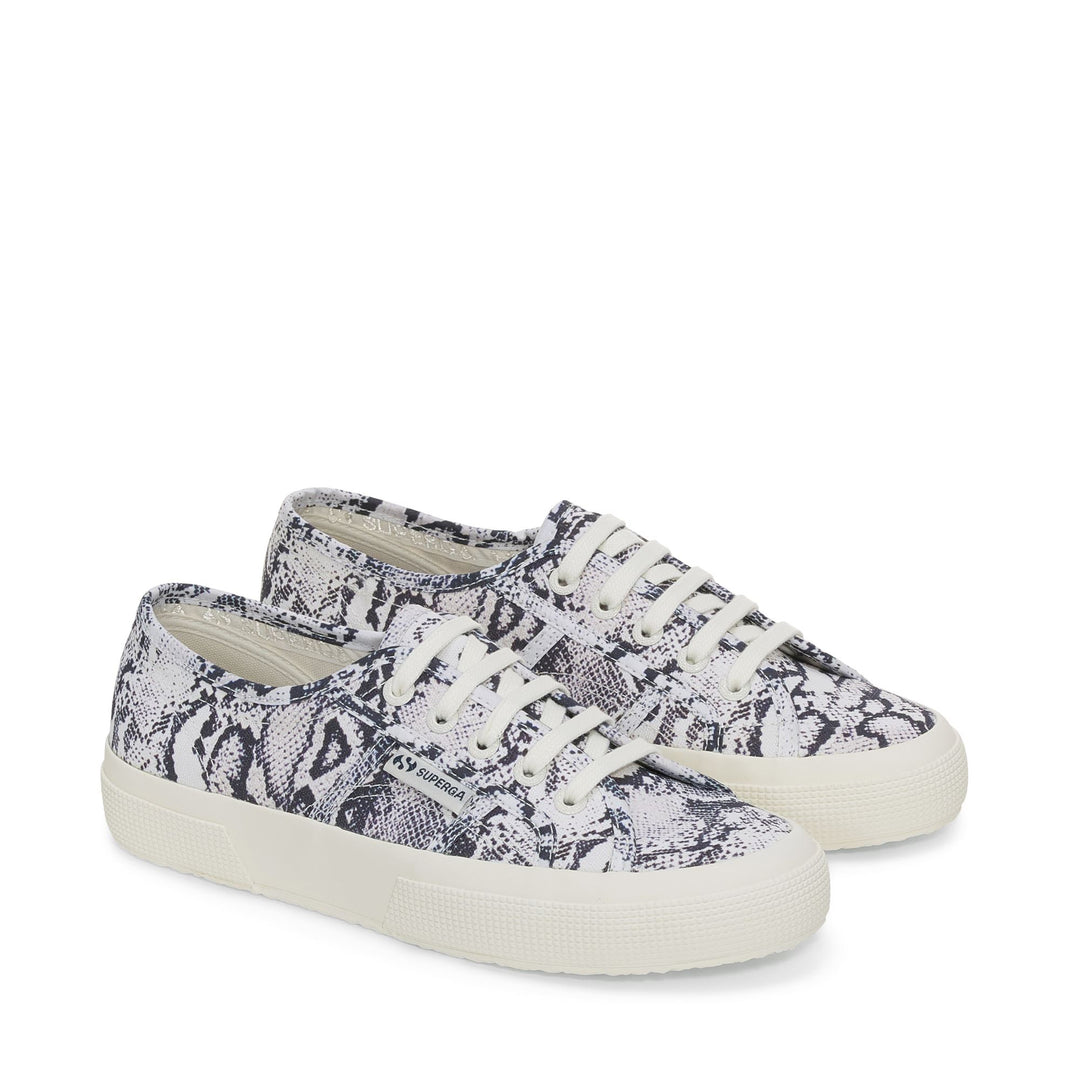 Le Superga Unisex 2750 PRINT Sneaker WHITE AVORIO-NAVY SNAKE Dressed Front (jpg Rgb)	