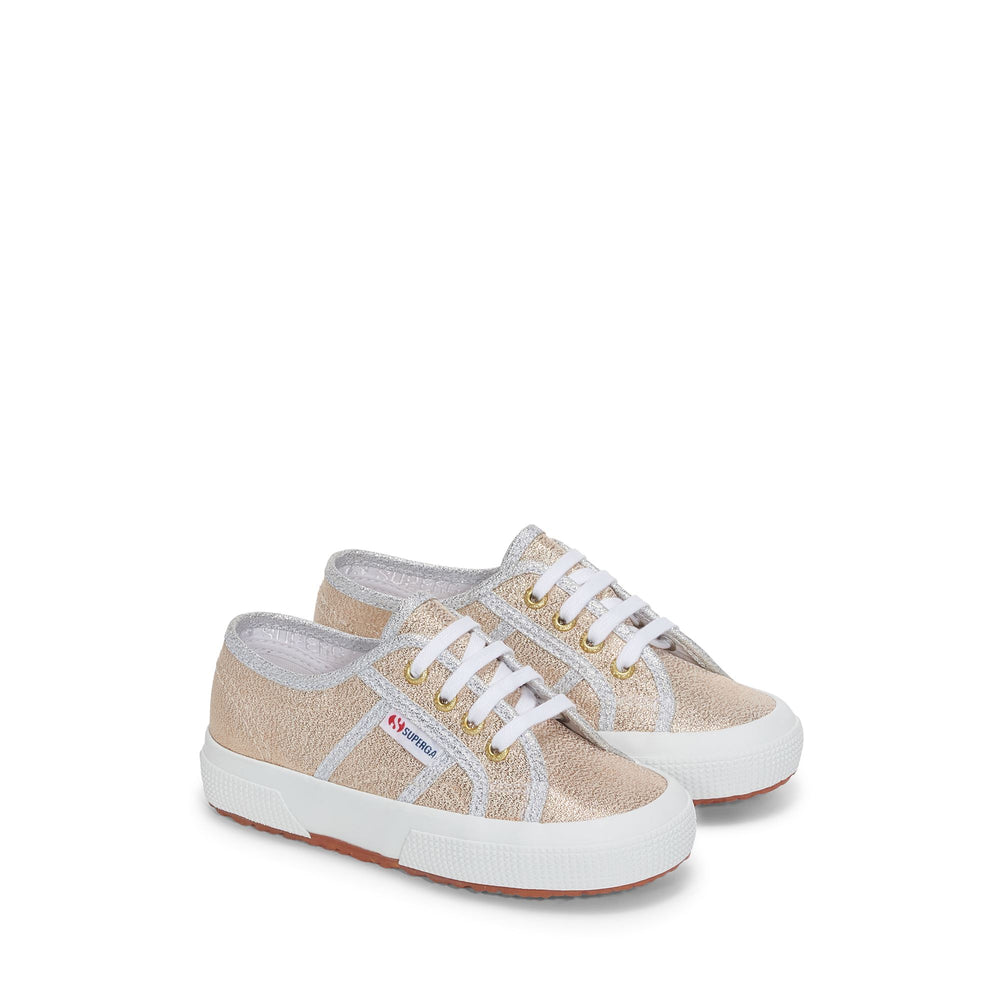 Le Superga Girl 2750-LAMEJ Sneaker GOLD-GREY SILVER Dressed Front (jpg Rgb)	