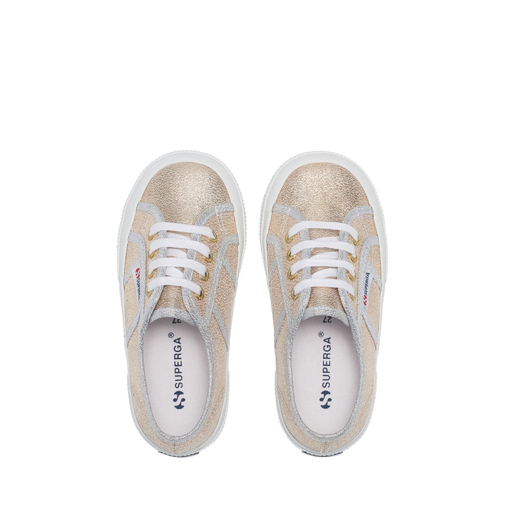 Le Superga Girl 2750-LAMEJ Sneaker GOLD-GREY SILVER Dressed Back (jpg Rgb)		