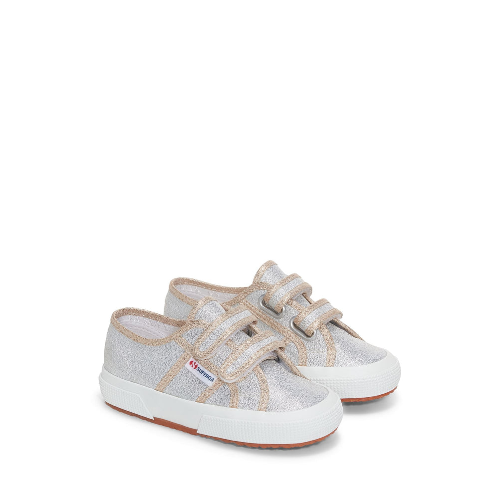 Le Superga Girl 2750-LAMESTRAPJ Sneaker GREY SILVER-GOLD Dressed Front (jpg Rgb)	