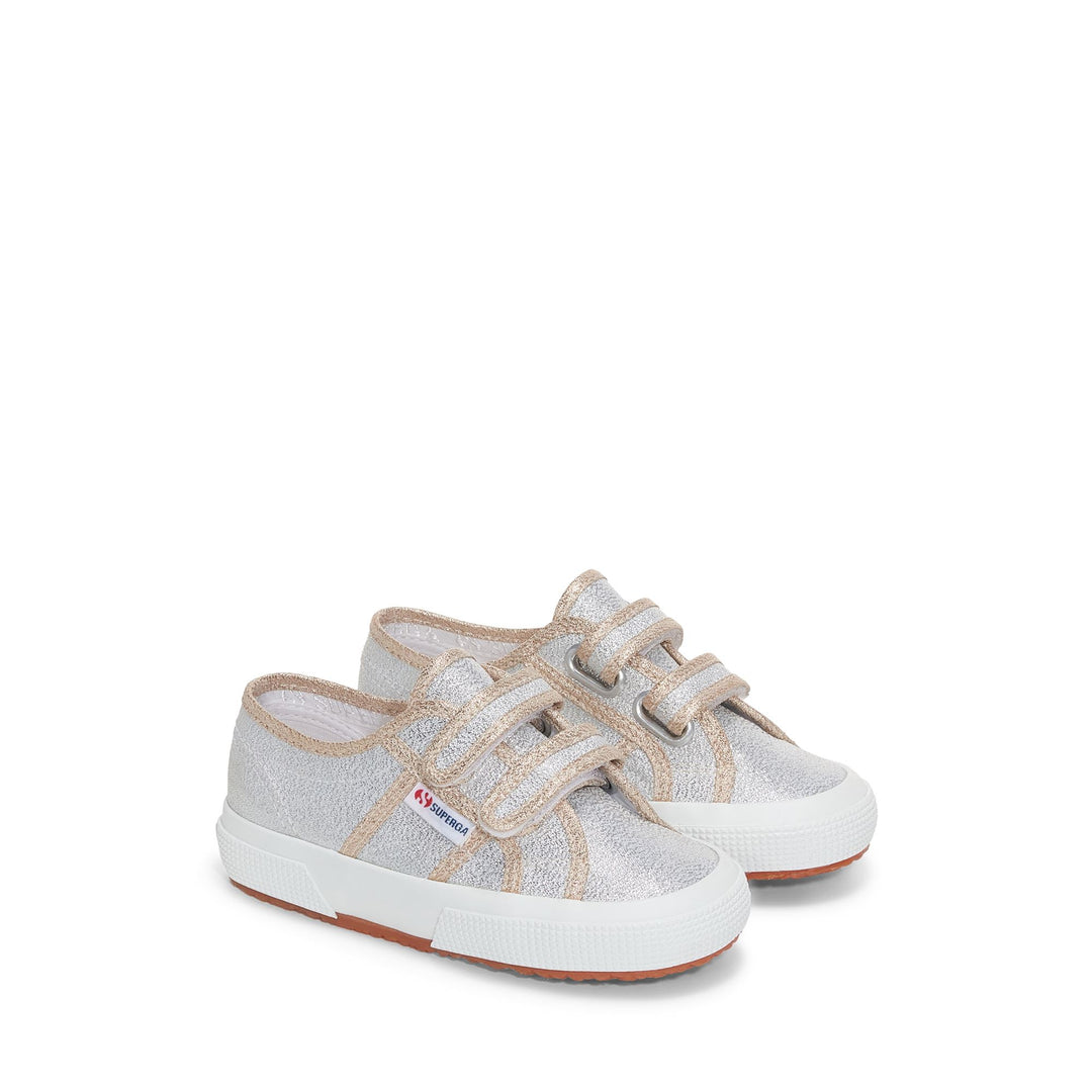 Le Superga Girl 2750-LAMESTRAPJ Sneaker GREY SILVER-GOLD Dressed Front (jpg Rgb)	