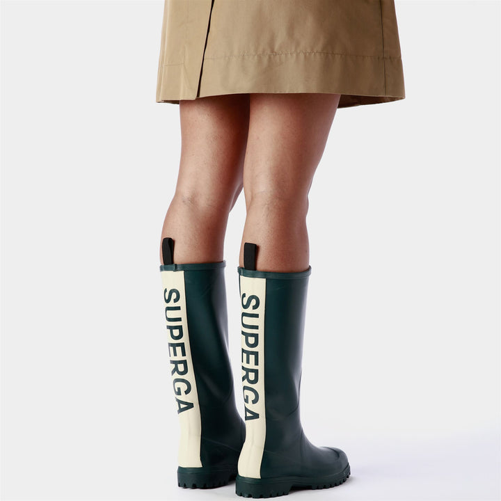 Rubber Boots Unisex 799 RUBBER BOOTS LETTERING High Cut GREEN DK FOREST-OFF WHITE Detail Double				