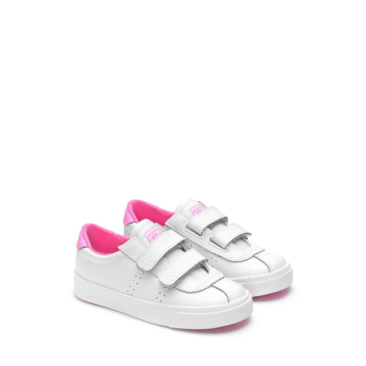 Sneakers Kid unisex 2843 KIDS CLUB S STRAPS ACTION LEATHER Low Cut WHITE-COTTON CANDY Dressed Front (jpg Rgb)	