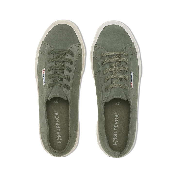 Le Superga Unisex 2750 SUEDE Sneaker GREY GREENISH-FAVORIO Dressed Back (jpg Rgb)		