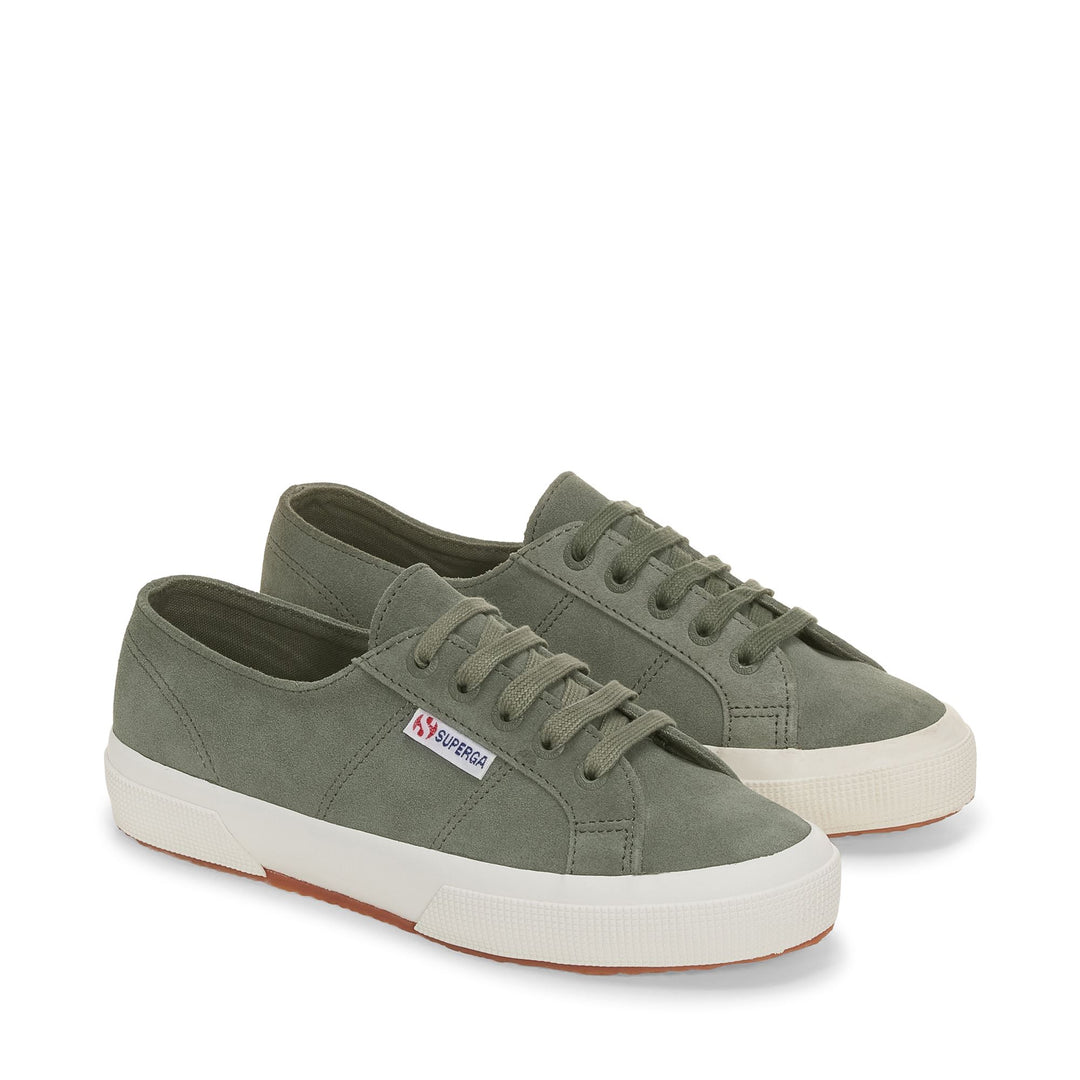 Le Superga Unisex 2750 SUEDE Sneaker GREY GREENISH-FAVORIO Dressed Front (jpg Rgb)	