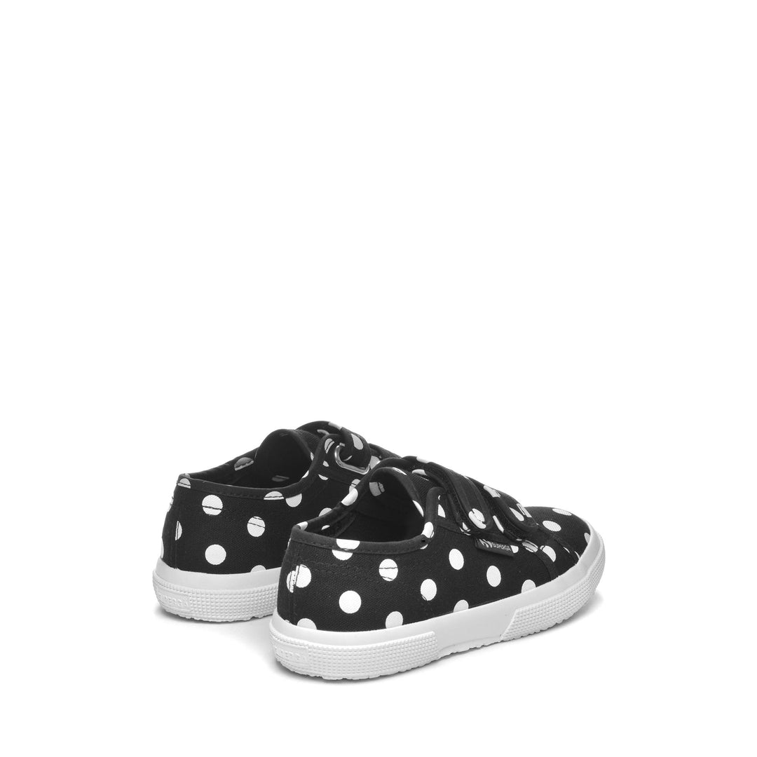 Le Superga Girl 2750 KIDS STRAPS POLKADOTS Sneaker BLACK-WHITE DOTS Dressed Side (jpg Rgb)		