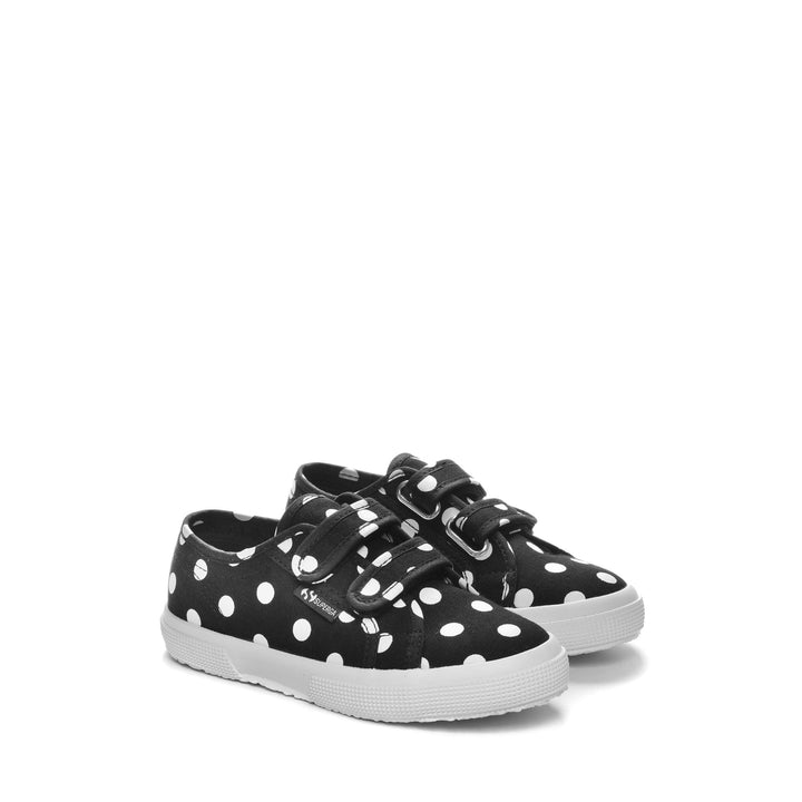 Le Superga Girl 2750 KIDS STRAPS POLKADOTS Sneaker BLACK-WHITE DOTS Dressed Front (jpg Rgb)	