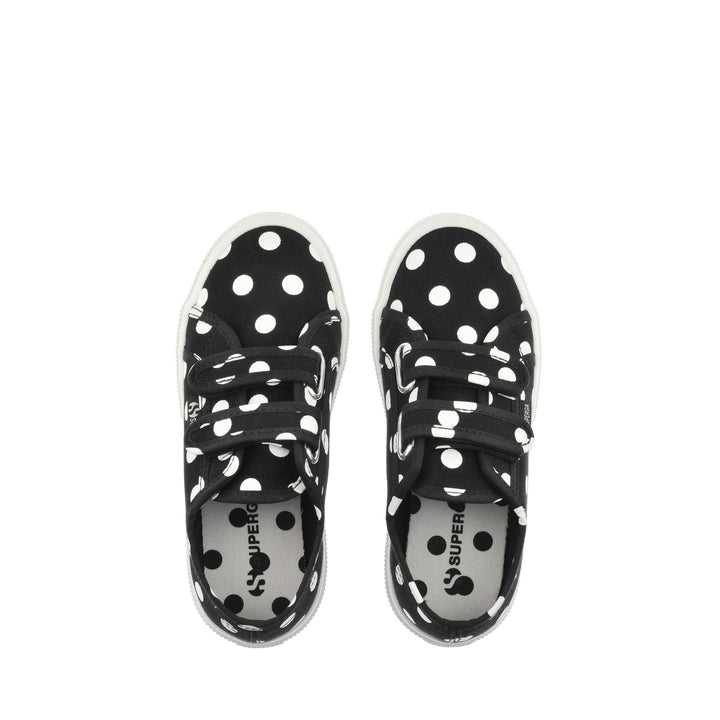 Le Superga Girl 2750 KIDS STRAPS POLKADOTS Sneaker BLACK-WHITE DOTS Dressed Back (jpg Rgb)		