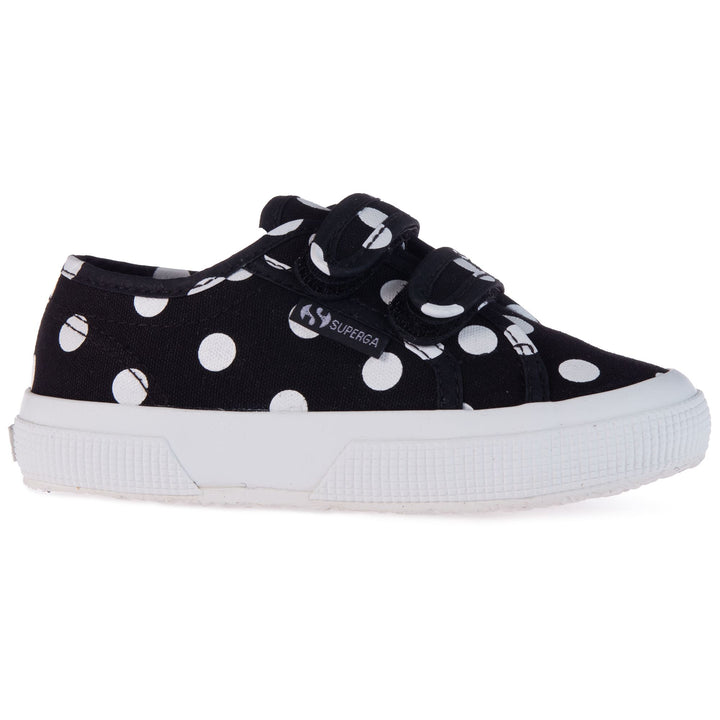 Le Superga Girl 2750 KIDS STRAPS POLKADOTS Sneaker BLACK-WHITE DOTS Detail Double				