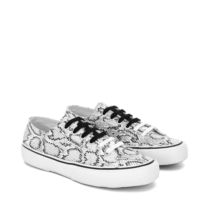 Le Superga Unisex 2490 BOLD SNAKE Sneaker WHITE BLACK SNAKE Dressed Front (jpg Rgb)	