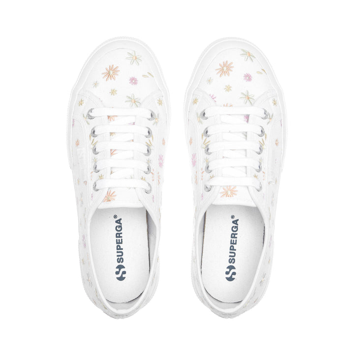 Le Superga Woman 2750 FLOWERS EMBROIDERY Low Cut WHITE-MULTICOLOR FLOWERS Dressed Back (jpg Rgb)		