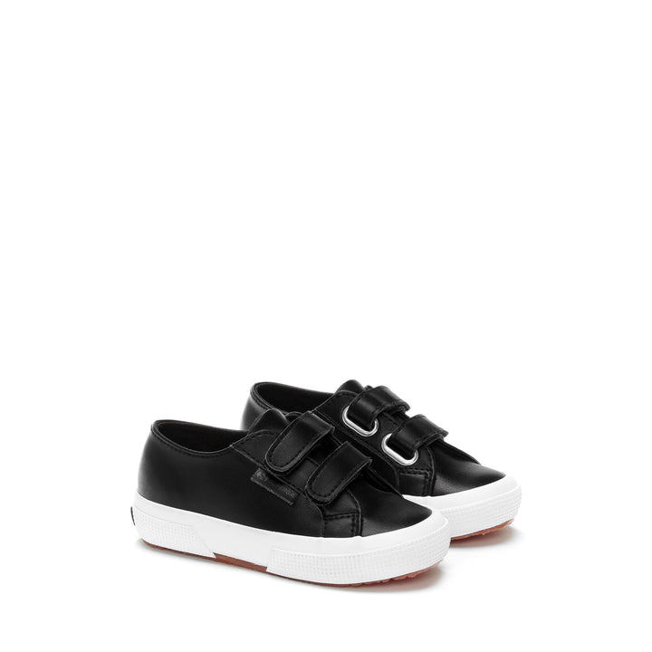 Le Superga Kid unisex 2750 KIDS STRAPS VEGAN MATERIAL Sneaker BLACK-WHITE Dressed Front (jpg Rgb)	