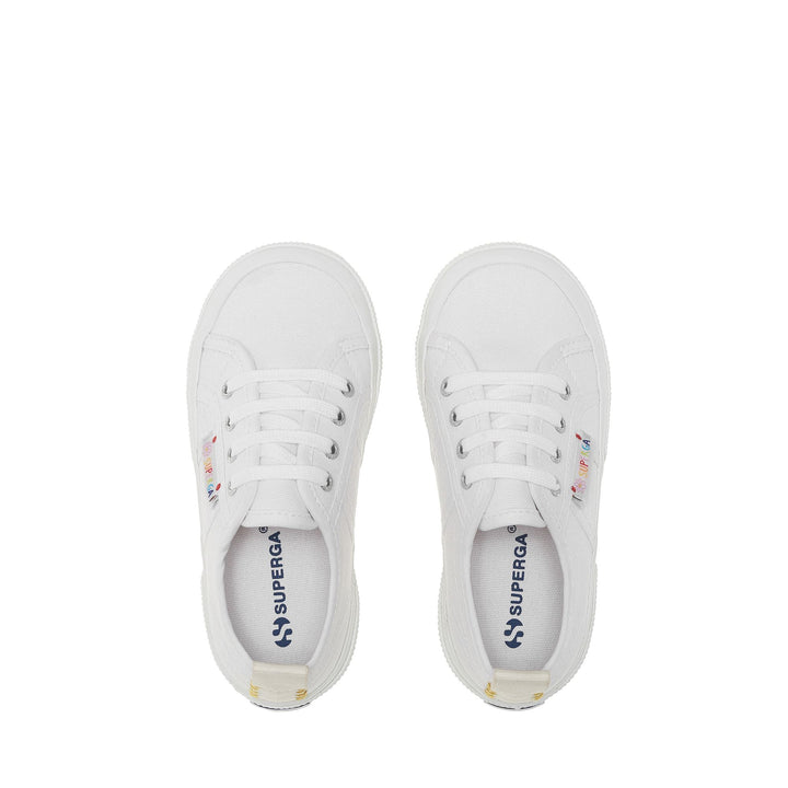 Le Superga Girl 2750 KIDS FUNNY LABEL Sneaker WHITE-MULTICOLOR FLOWER LABEL Dressed Back (jpg Rgb)		