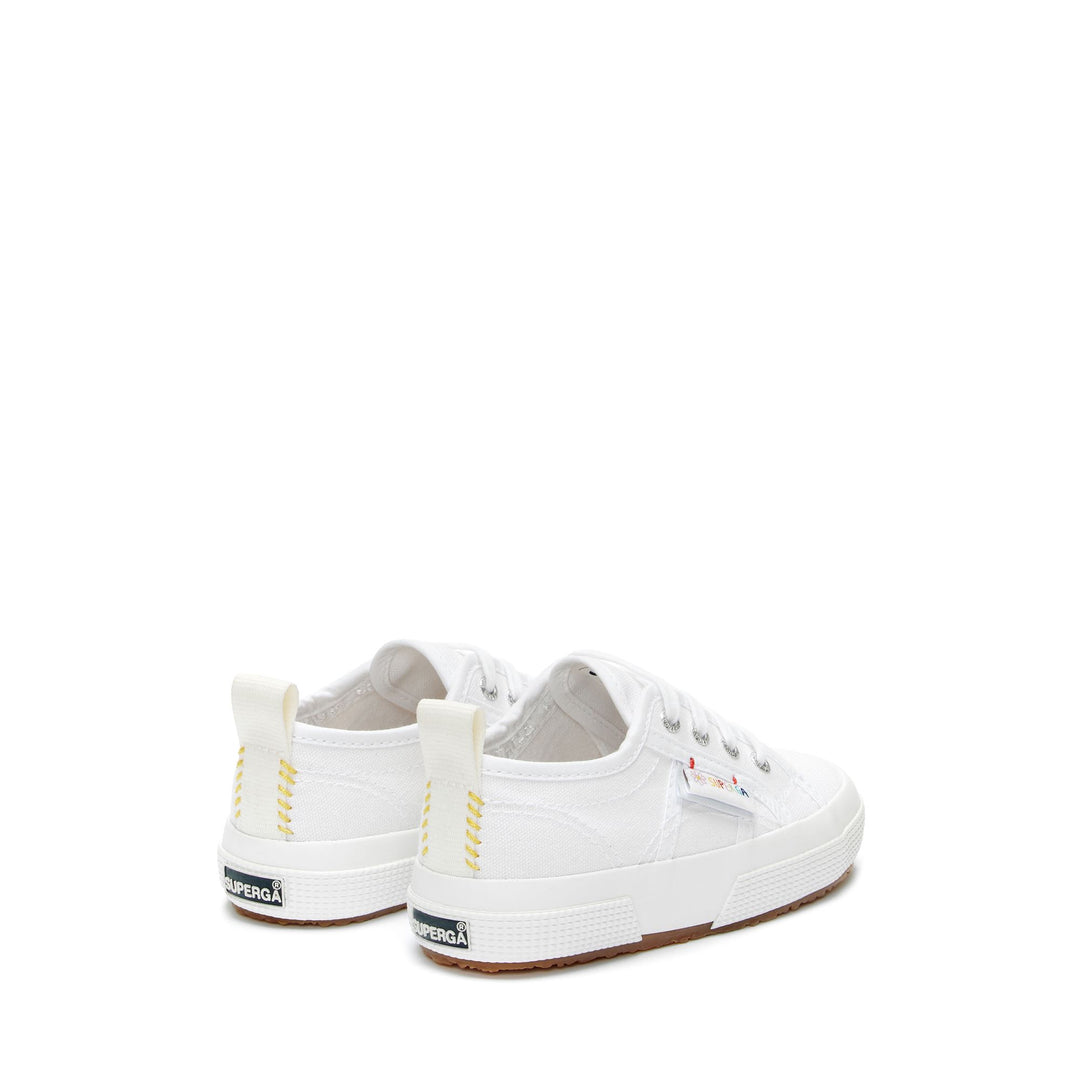 Le Superga Girl 2750 KIDS FUNNY LABEL Sneaker WHITE-MULTICOLOR FLOWER LABEL Dressed Side (jpg Rgb)		