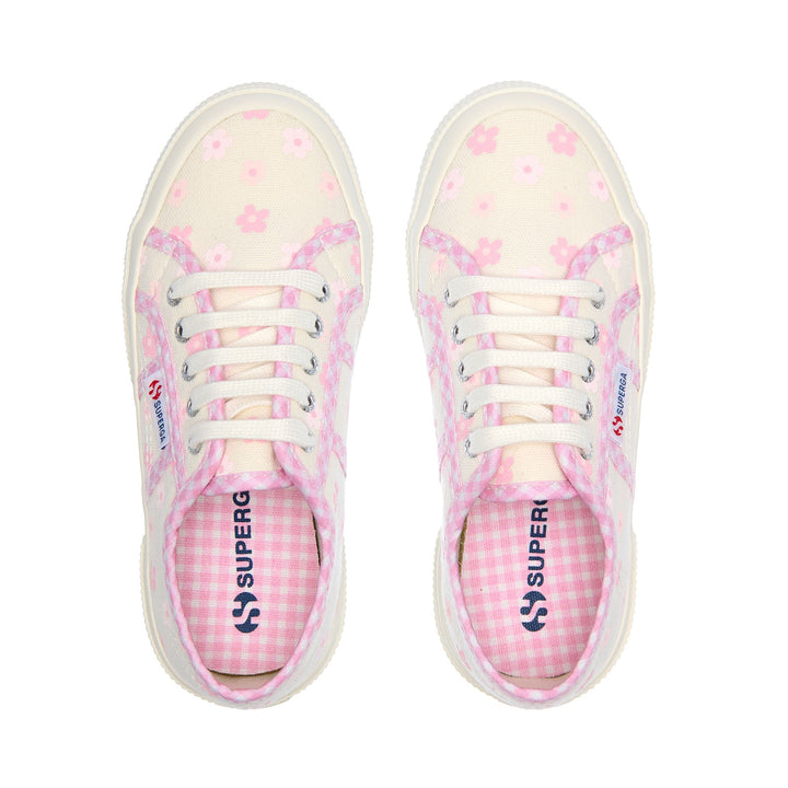 Le Superga Girl 2750 KIDS PRINT FLOWERS GINGHAM Sneaker WHITE AVORIO-PINK Dressed Back (jpg Rgb)		