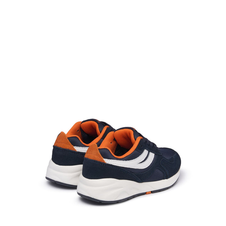 Sneakers Kid unisex 4073 KIDS TRAINING POLY SUEDE Low Cut BLUE NAVY-WHITE-ORANGE Dressed Side (jpg Rgb)		