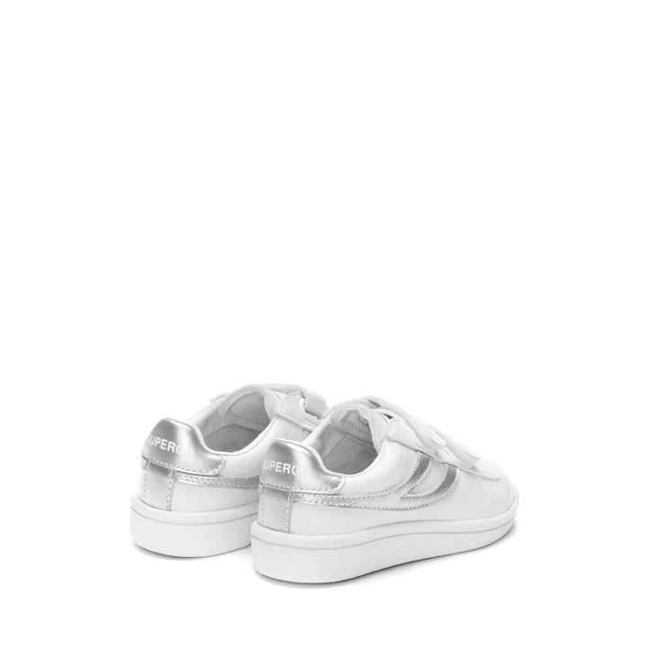 Sneakers Girl 4832 KIDS STRAPS METALLIC MATCH Low Cut WHITE-SILVER Dressed Side (jpg Rgb)		