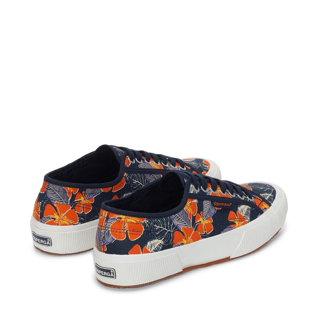 Le Superga Unisex 2750 OG HIBISCUS FLOWER PRINT Low Cut BLUE NAVY-ORANGE HIBISCUS Dressed Side (jpg Rgb)		