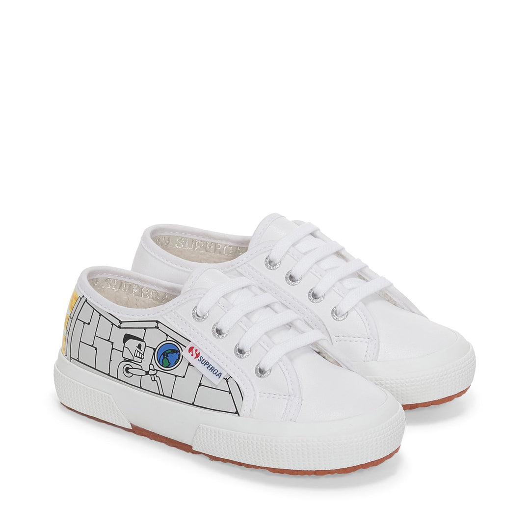 Le Superga Kid unisex 2750 KIDS VEGAN MATERIAL ROBOT PRINT Low Cut WHITE ROBOT PRINT Dressed Front (jpg Rgb)	