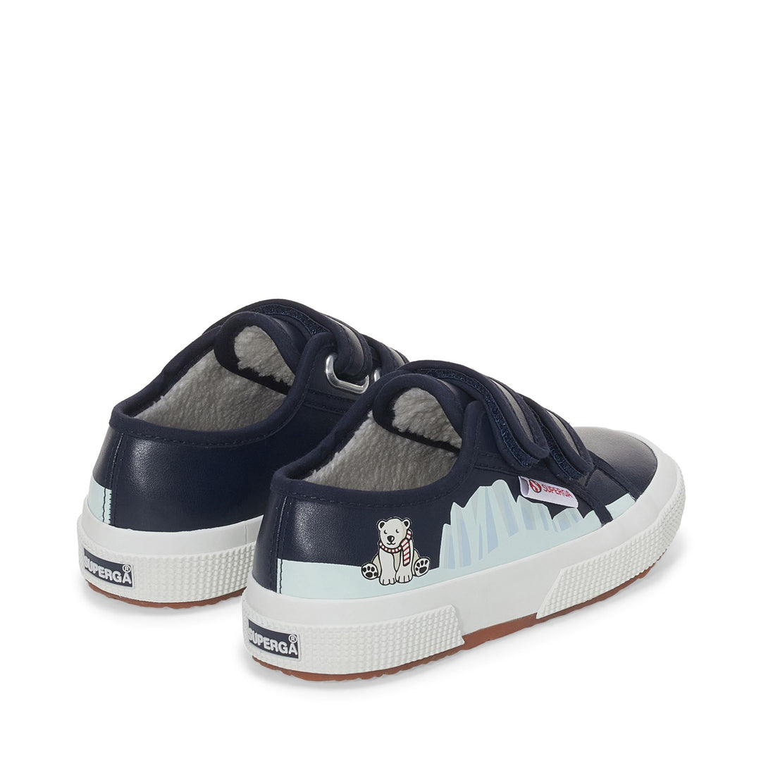 Le Superga Kid unisex 2750 KIDS STRAPS VEGAN MATERIAL POLAR BEAR Low Cut BLUE NAVY - POLAR BEAR Dressed Side (jpg Rgb)		