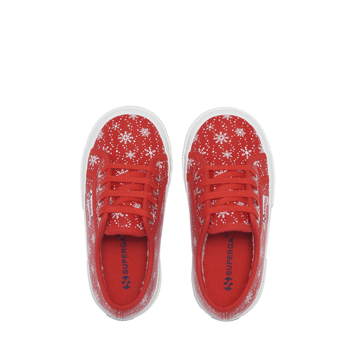 Le Superga Kid unisex 2750 KIDS VEGAN MATERIAL SNOWFLAKES Low Cut RED - SNOWFLAKES Dressed Back (jpg Rgb)		