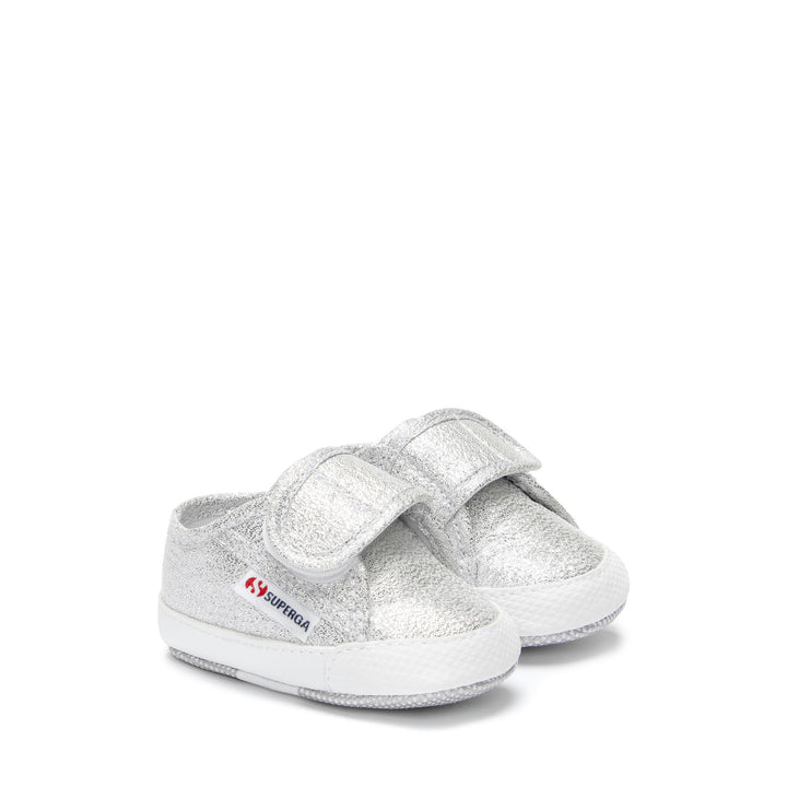 Sneakers Girl 4006 BABY STRAP LAME Low Cut GREY SILVER Dressed Front (jpg Rgb)	