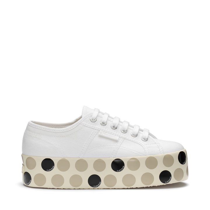 Lady Shoes Woman 2790 LOGO POLKADOTS PLATFORM Wedge WHITE-BEIGE GESSO-DOTS BEIGE SAND BLACK Photo (jpg Rgb)			