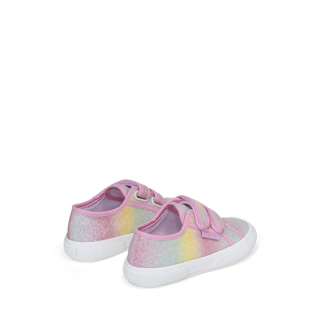 Le Superga Girl 2750 KIDS IRIDESCENT MICROGLITTER Sneaker PINK PASTEL MULTICOLOR Dressed Side (jpg Rgb)		