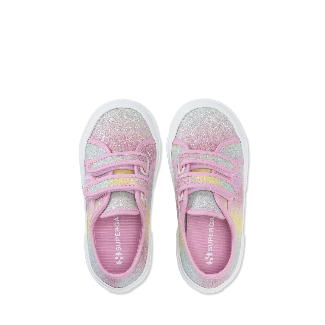 Le Superga Girl 2750 KIDS IRIDESCENT MICROGLITTER Sneaker PINK PASTEL MULTICOLOR Dressed Back (jpg Rgb)		