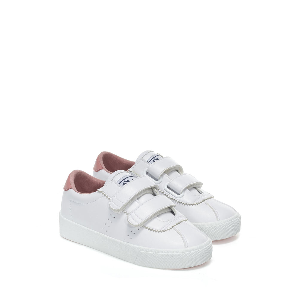 Sneakers Kid unisex 2843 KIDS CLUB S STRAPS VEGAN MATERIAL Low Cut WHITE-PINK DUSTY Dressed Front (jpg Rgb)	