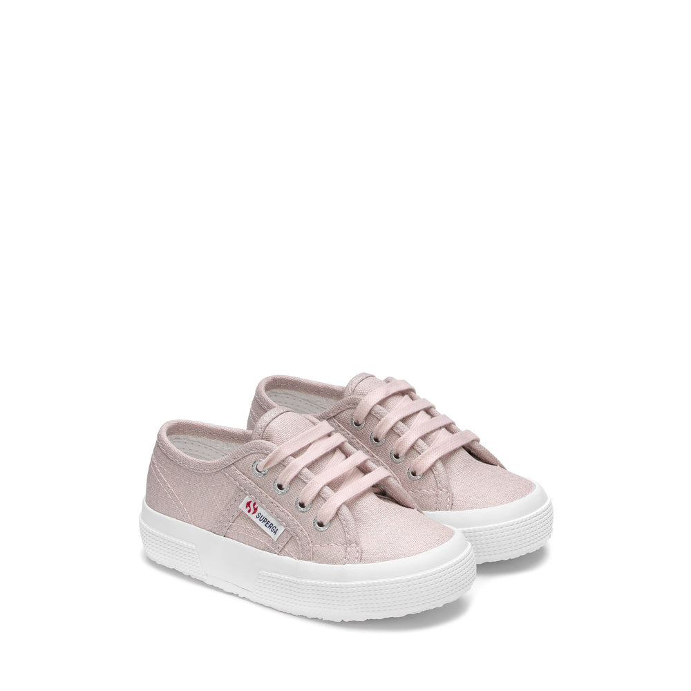 Le Superga Girl 2750 KIDS GLITTER CANVAS Sneaker PINK ISH Dressed Front (jpg Rgb)	