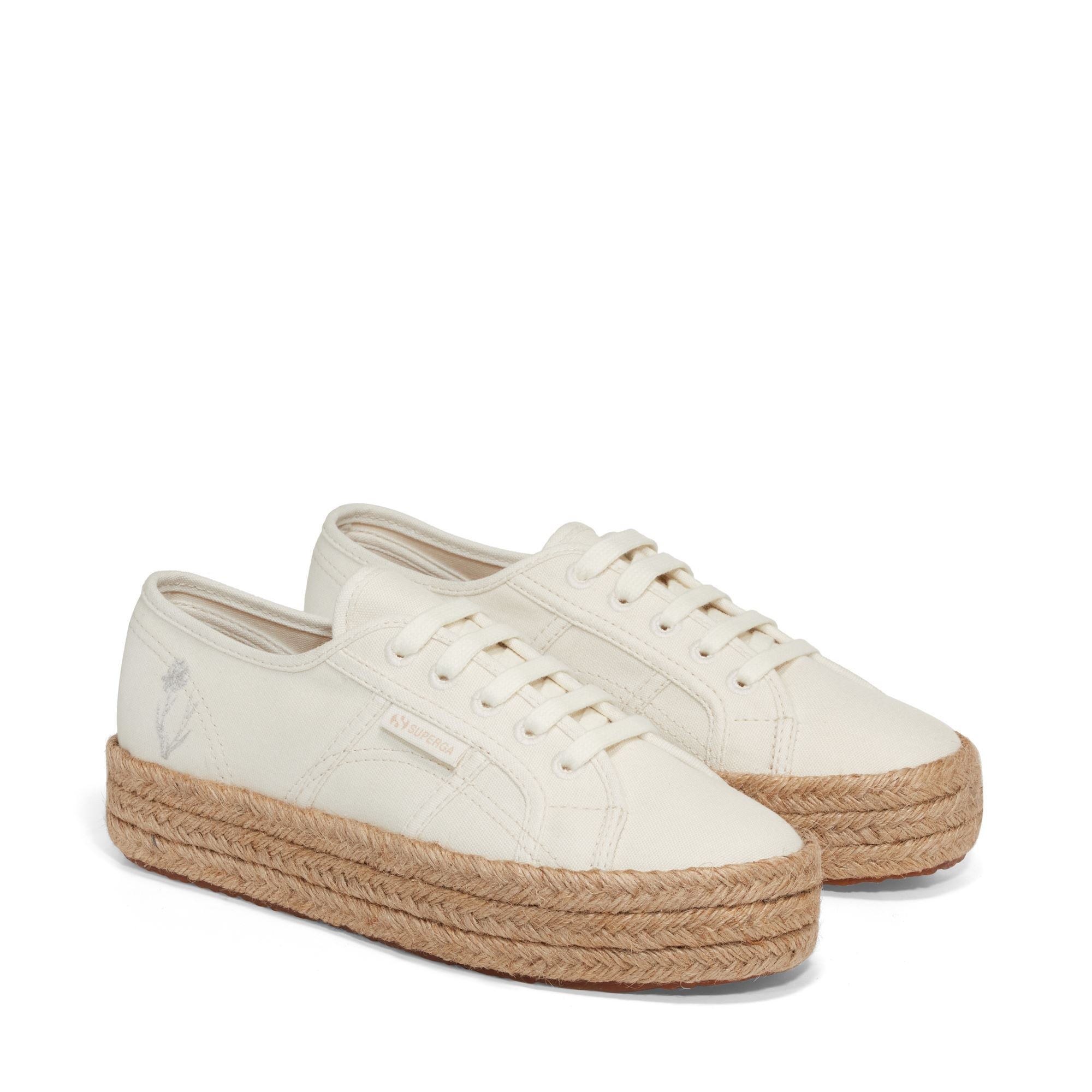 Lady Shoes Woman 2730 ROPE ORGANIC CANVAS NATURAL DYE EMBROIDERY Wedge WEEDS Superga