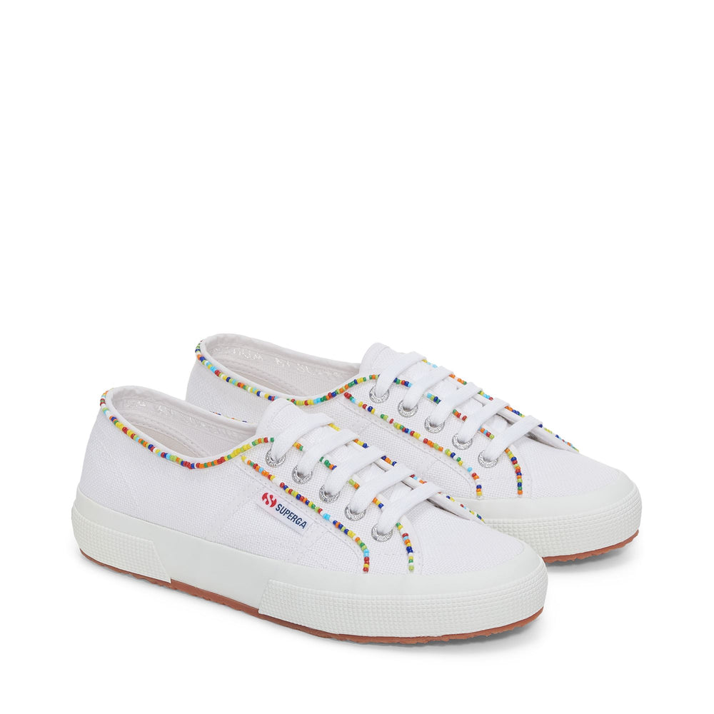 Le Superga Woman 2750 MULTICOLOR BEADS Low Cut WHITE-MULTICOLOR BEADS Dressed Front (jpg Rgb)	