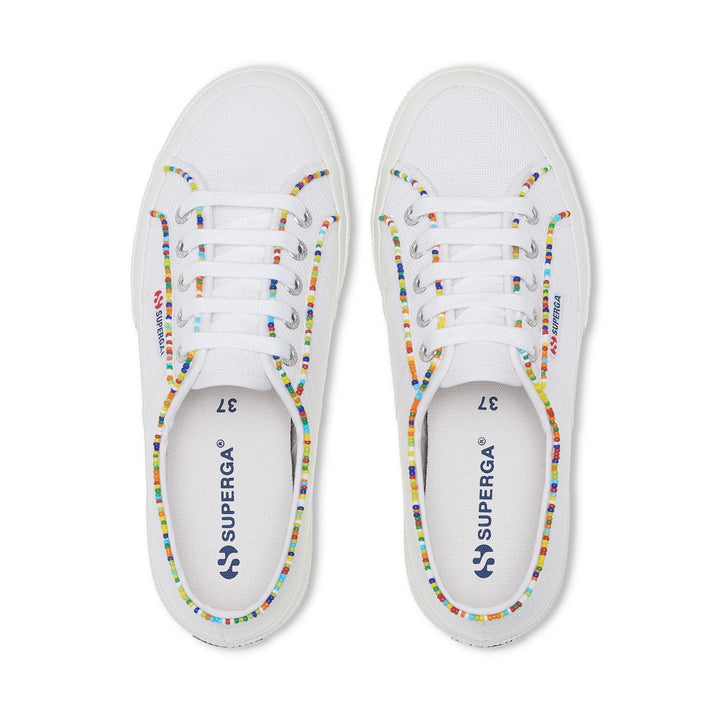 Le Superga Woman 2750 MULTICOLOR BEADS Low Cut WHITE-MULTICOLOR BEADS Dressed Back (jpg Rgb)		