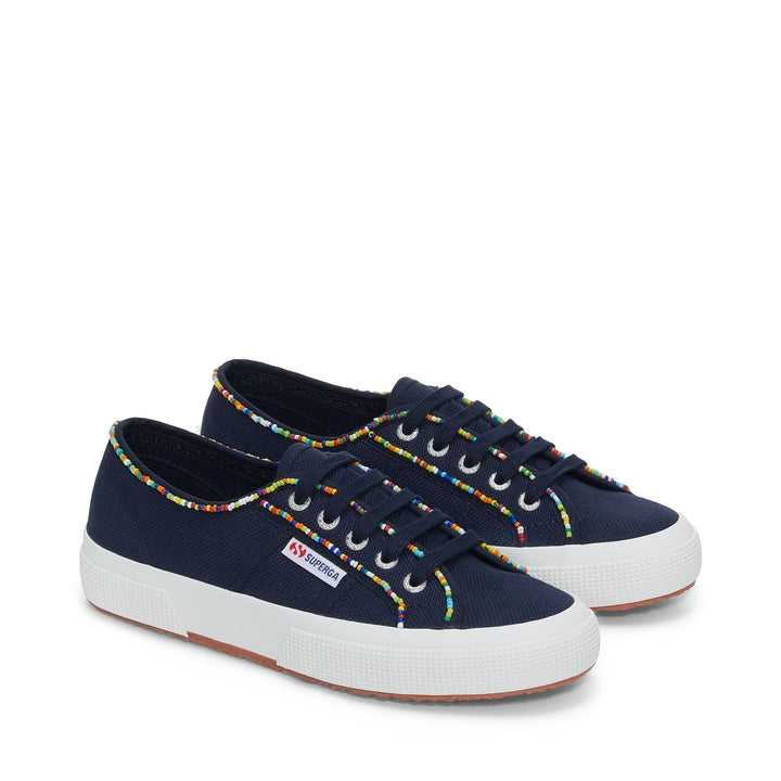 Le Superga Woman 2750 MULTICOLOR BEADS Low Cut NAVY-MULTICOLOR BEADS Dressed Front (jpg Rgb)	