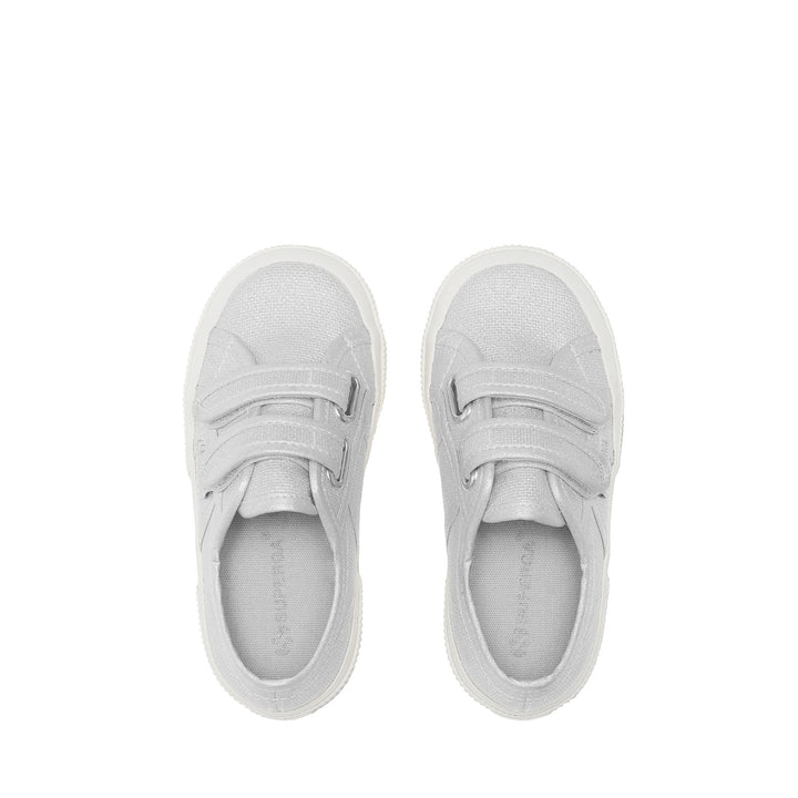 Le Superga Girl 2750 KIDS STRAPS PEARL MATTE CANVAS Sneaker GREY SILVER-FAVORIO Dressed Back (jpg Rgb)		