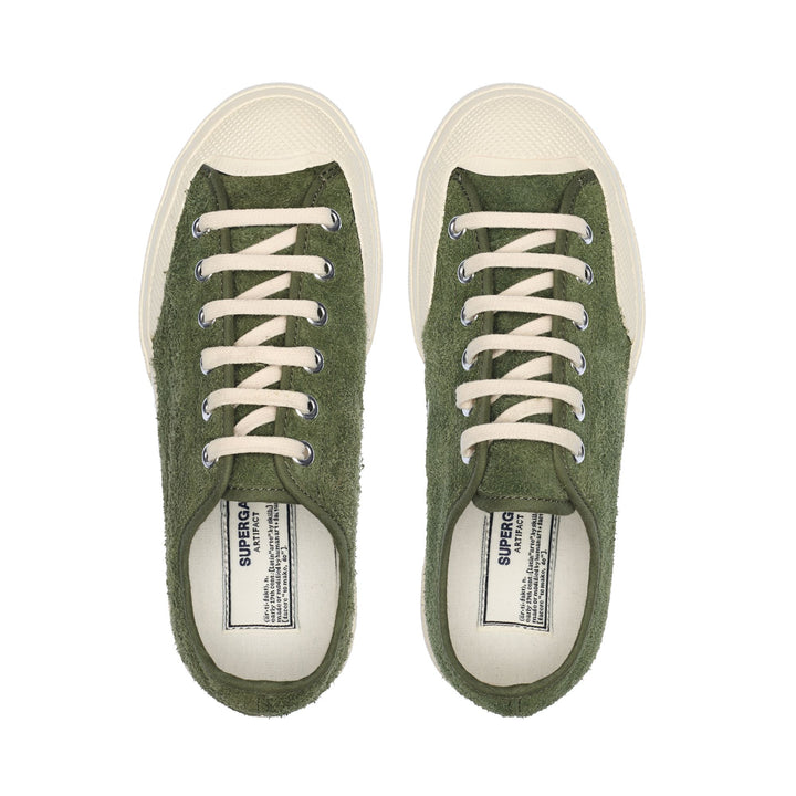 Le Superga Unisex 2432 WORKS HAIRY SUEDE Low Cut MILITARY GREEN-OFF WHITE Dressed Back (jpg Rgb)		