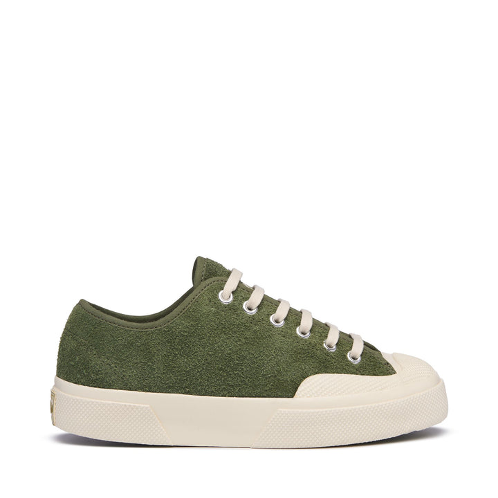 Le Superga Unisex 2432 WORKS HAIRY SUEDE Low Cut MILITARY GREEN-OFF WHITE Photo (jpg Rgb)			