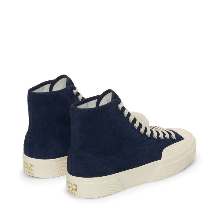 Le Superga Unisex 2433 WORKS HAIRY SUEDE Mid Cut NAVY-OFF WHITE Dressed Side (jpg Rgb)		