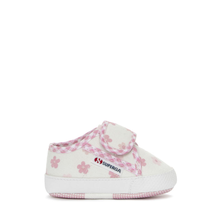 Sneakers Girl 4006 BABY STRAP PRINT FLOWERS GINGHAM Low Cut WHITE AVORIO-PINK Photo (jpg Rgb)			