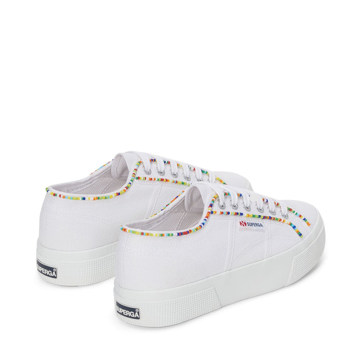 Lady Shoes Woman 2740 MULTICOLOR BEADS Wedge WHITE-MULTICOLOR BEADS Dressed Side (jpg Rgb)		