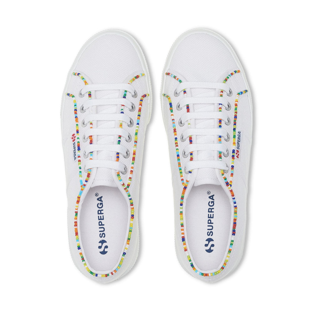 Lady Shoes Woman 2740 MULTICOLOR BEADS Wedge WHITE-MULTICOLOR BEADS Dressed Back (jpg Rgb)		