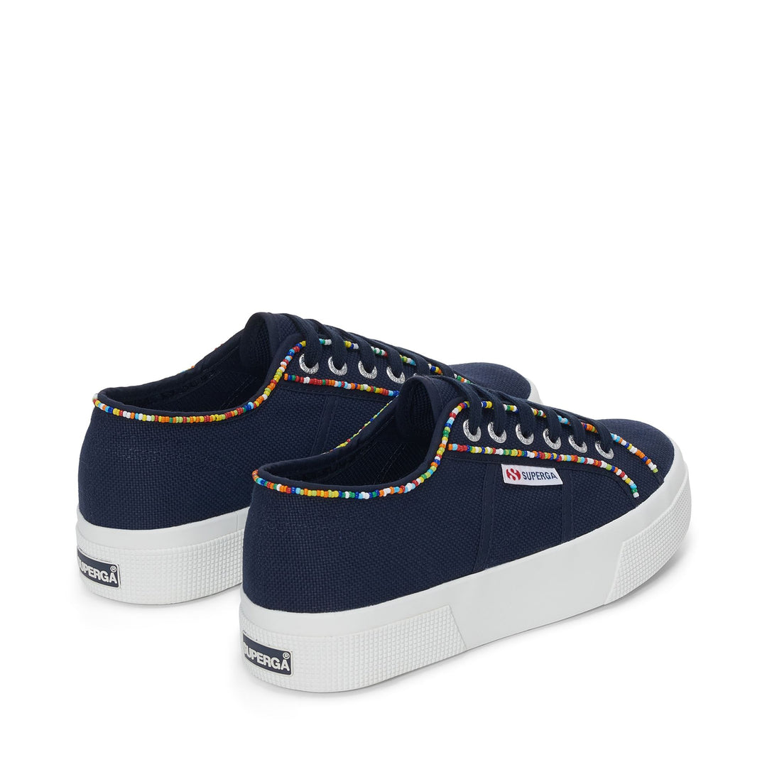 Lady Shoes Woman 2740 MULTICOLOR BEADS Wedge NAVY-MULTICOLOR BEADS Dressed Side (jpg Rgb)		