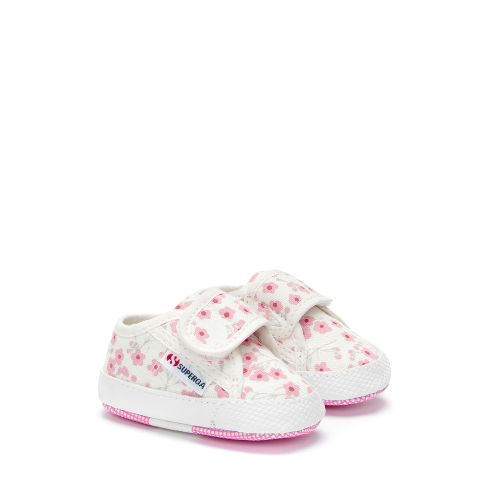 Sneakers Girl 4006 BABY STRAP CHERRY FLOWERS Low Cut WHITE AVORIO CHERRY FLOWERS Dressed Front (jpg Rgb)	