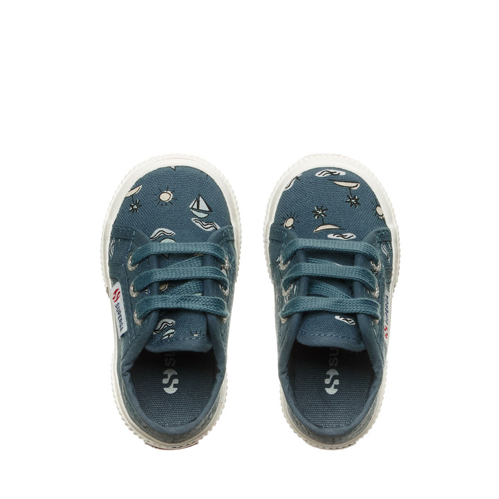 Le Superga Boy 2750 BABY SEA PRINT Low Cut BLUE DUSTY SEA PRINT Dressed Back (jpg Rgb)		