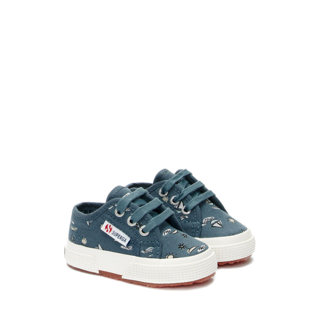 Le Superga Boy 2750 BABY SEA PRINT Low Cut BLUE DUSTY SEA PRINT Dressed Front (jpg Rgb)	