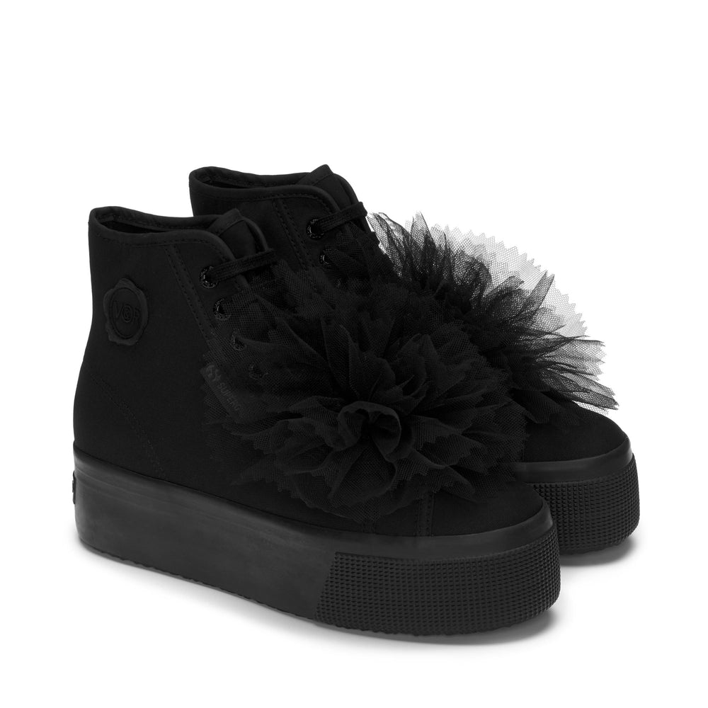 Lady Shoes Woman 2708 HI TOP COCKADE Wedge TOTAL BLACK Dressed Front (jpg Rgb)	