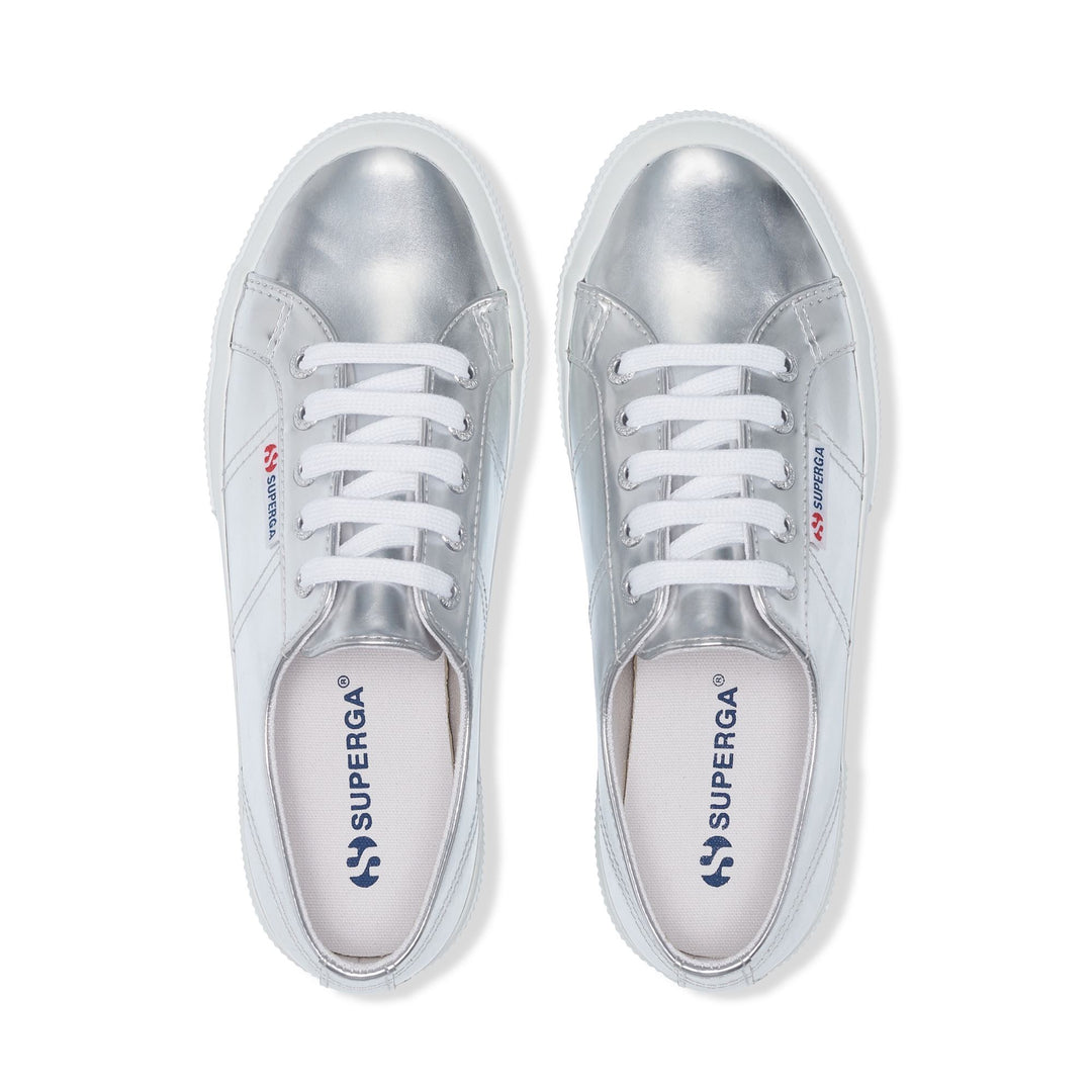 Le Superga Woman 2750 MIRROR SYNTHETIC MATERIAL Low Cut SILVER Dressed Back (jpg Rgb)		