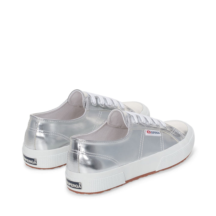 Le Superga Woman 2750 MIRROR SYNTHETIC MATERIAL Low Cut SILVER Dressed Side (jpg Rgb)		